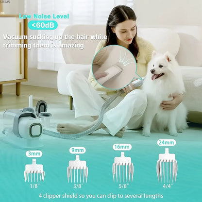 Quiet Pet Grooming Vacuum Kit: 2.3L Powerful Suction Dog Clippers & Hair Remover