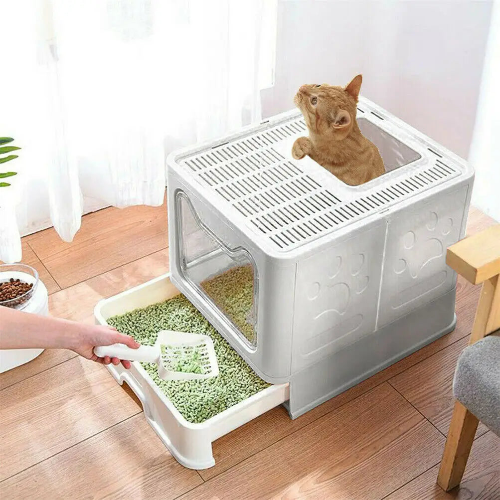 Foldable Cat Litter Box with Lid: Compact & Efficient 4Leegs™