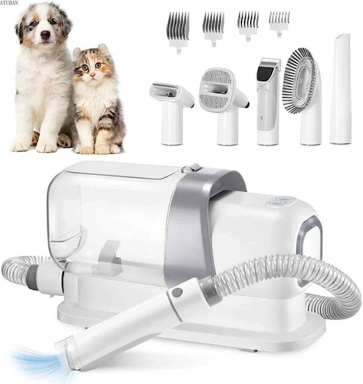 Quiet Pet Grooming Vacuum Kit: 2.3L Powerful Suction Dog Clippers & Hair Remover