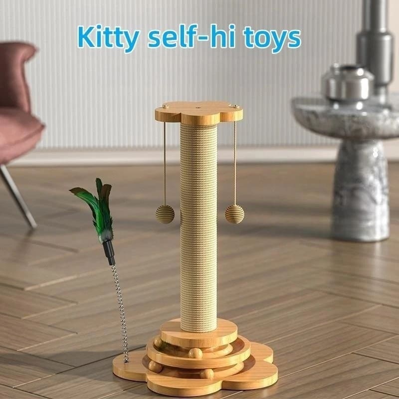 Wood Cat Turntable Toy: Sisal Scratcher with Play Balls 4Leegs™